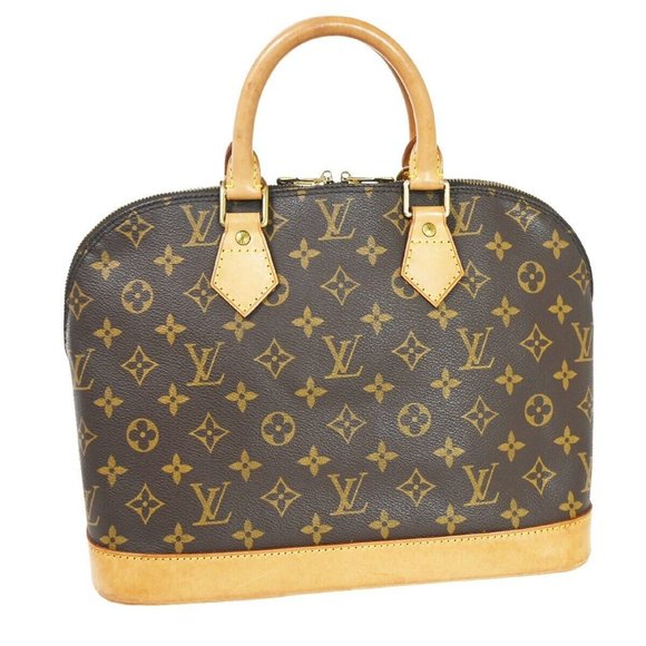 LOUIS VUITTON LV Logo Alma Hand Bag Monogram Leather Brown France - Picture 3 of 16